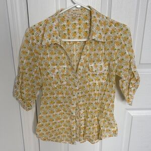 Forever 21 Cream Button-Up Shirt with Yellow Floral Print